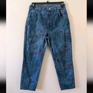 VTG Wrangler Polynesian Print Tapered Leg HEMMED Jeans Womens 30" /Juniors 15